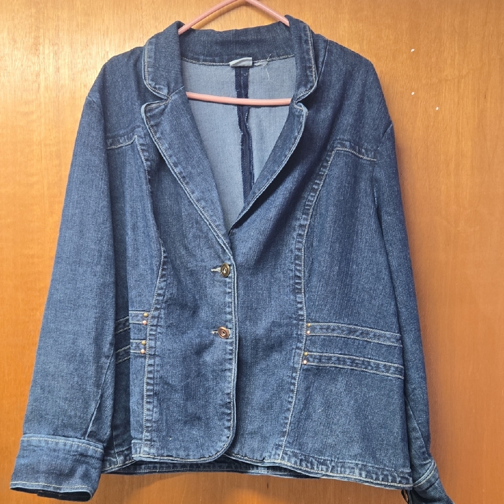 Cato Denim Blazer Jacket in Medium Blue